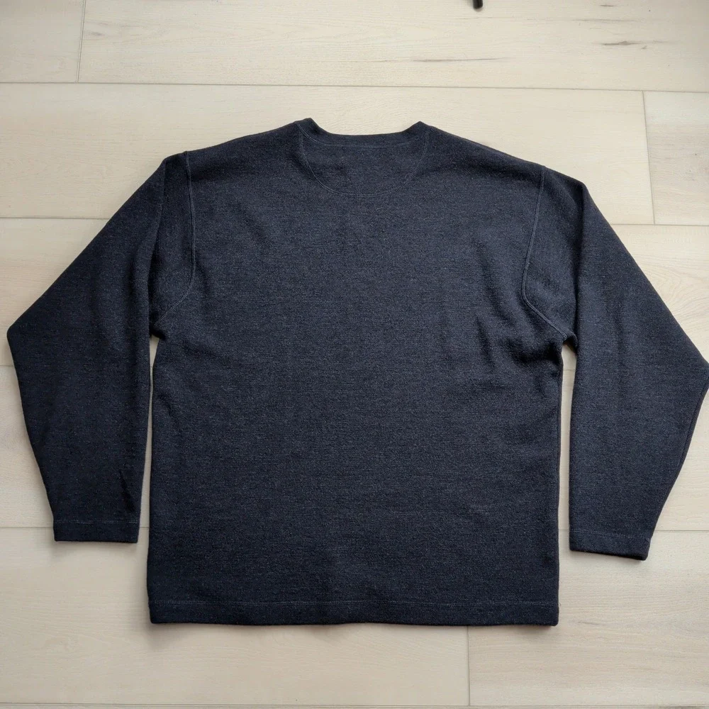 VTG Banana Republic Merino Wool Sweater Mens XL Navy Blue Crew Neck Made in USA